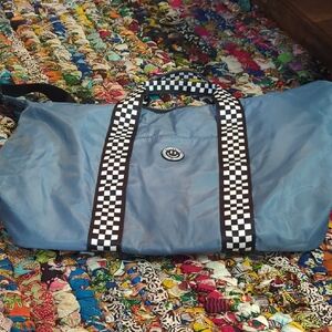 Chic Blue Shoulder Bag with Checkered Straps